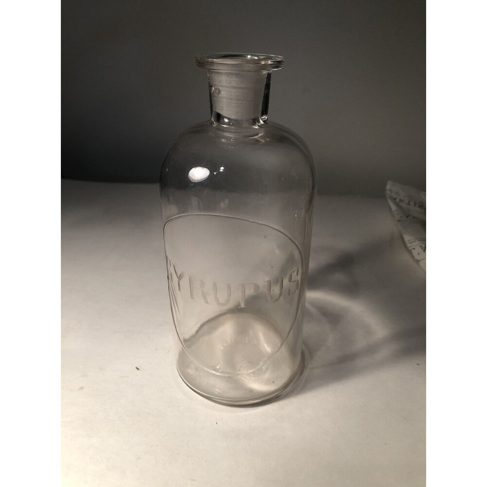 Antique Pharmacy Bottle Syrupus Millville New Jersey Clear Glass 7”h